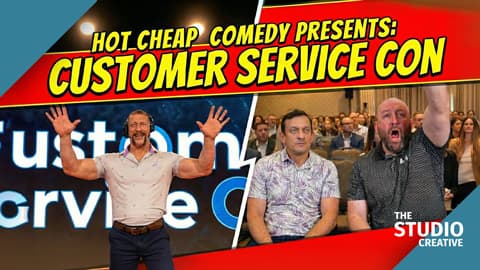Customer Service Con, Hot Cheap Comedy: video thumbnail, produced by The Studio Creative